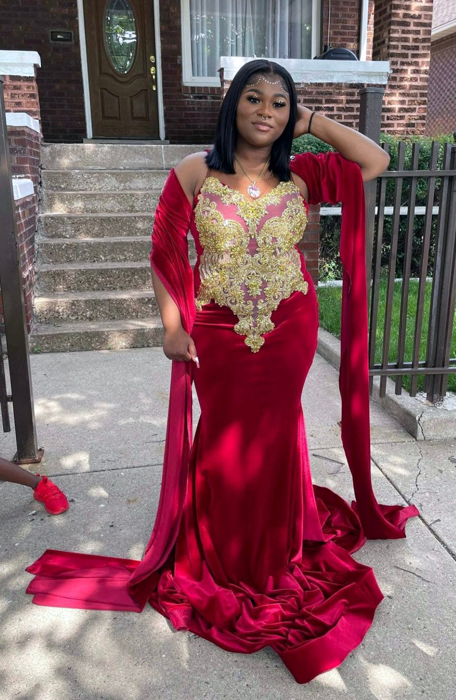 red and gold semi formal dress Elegant Lady Red Gold Sequin Long Tail Off Shoulder Party Dress 40