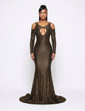 Casino Gown | Bronze Black Glitter Keyhole Mermaid Dress