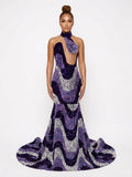 Hypnotize Sequin Wave Halter Gown