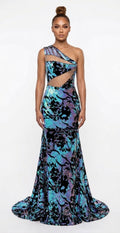 Mystique Gown | Blue Purple Black Sequin Mesh Cutout Mermaid