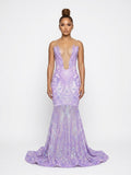 Pretty N Pastel Gown | Lavender Iridescent Sequin Mesh Cutout