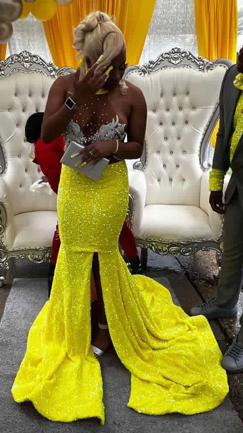 Bougie Girl semi-custom halter prom gown — Bellz Couture Detroit formal and occasion wear, made to measure