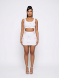 Rich Auntie 2 Piece Set | Pink Ribbon Rhinestone Skirt Set